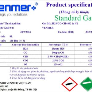 Khí chuẩn 15ppm H2S, 50ppm CO, 2% CO2, 2.5% CH4, 18% O2 in N2