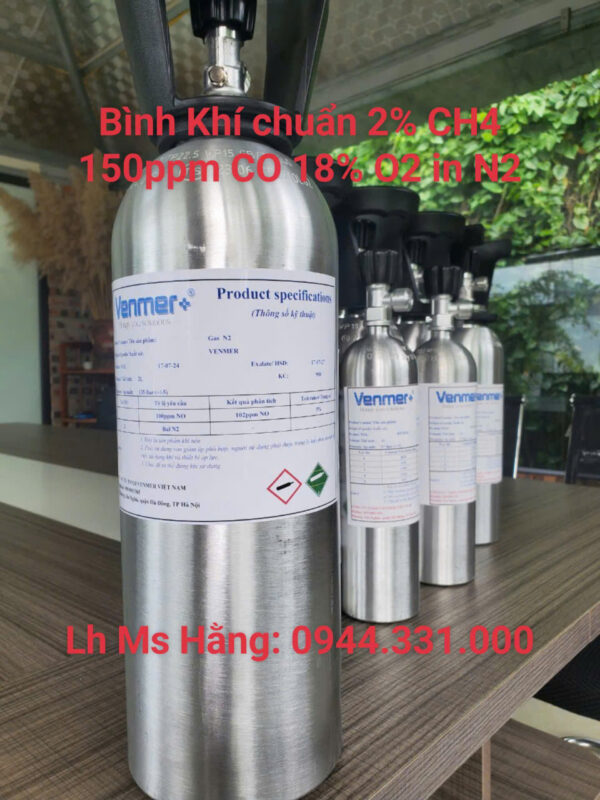 Bình khí chuẩn 2% CH4 150ppm CO 18% O2 in N2