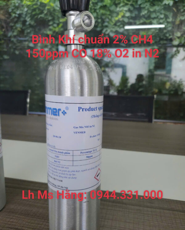 Bình khí chuẩn 2% CH4 150ppm CO 18% O2 in N2