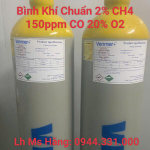 Bình khí chuẩn 2% CH4 150ppm CO 20% O2