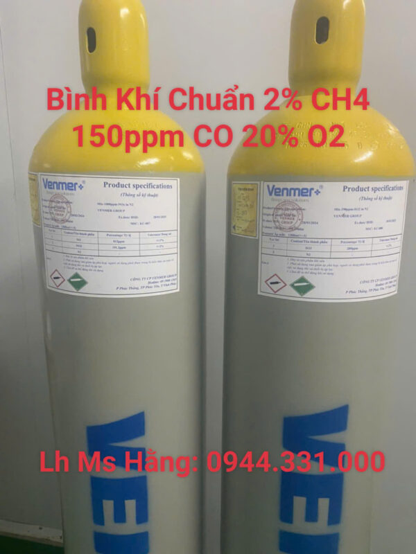 Bình khí chuẩn 2% CH4 150ppm CO 20% O2