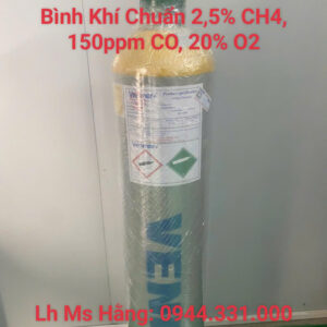 Bình khí chuẩn 2,5% CH4, 150ppm CO, 20% O2