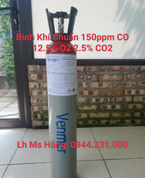 Bình khí chuẩn 150ppm CO 12.5% O2 2.5% CO2