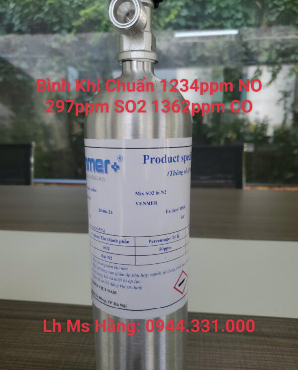 Bình khí chuẩn 1234ppm NO 297ppm SO2 1362ppm CO